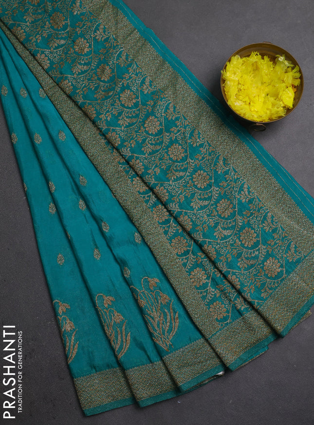 Banarasi semi crepe saree teal green with allover thread & zari woven buttas and woven border