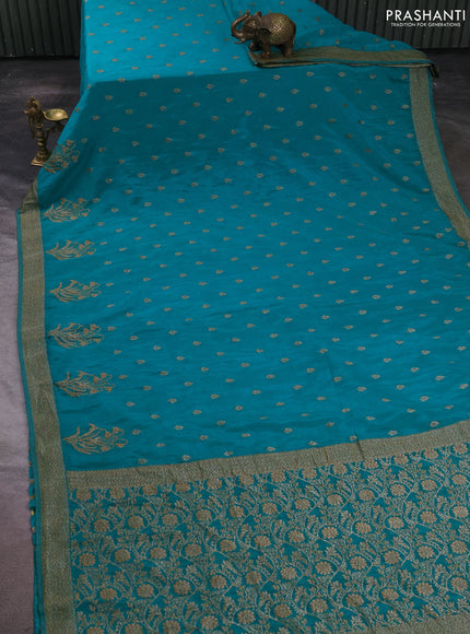 Banarasi semi crepe saree teal green with allover thread & zari woven buttas and woven border