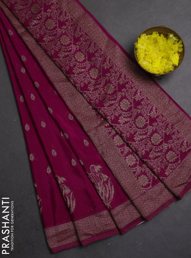 Banarasi semi crepe saree pink with allover thread & zari woven buttas and woven border
