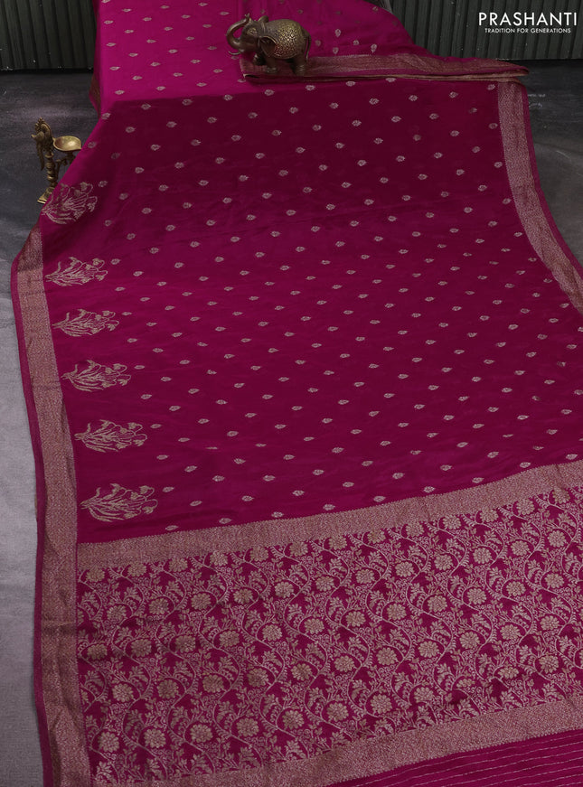 Banarasi semi crepe saree pink with allover thread & zari woven buttas and woven border
