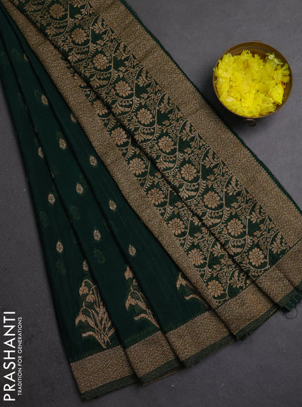 Banarasi semi crepe saree bottle green with allover thread & zari woven buttas and woven border