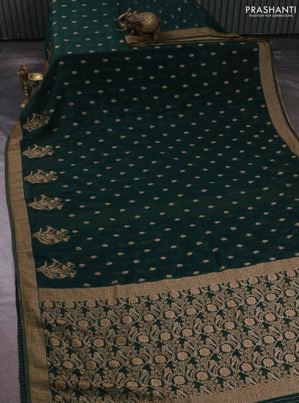 Banarasi semi crepe saree bottle green with allover thread & zari woven buttas and woven border