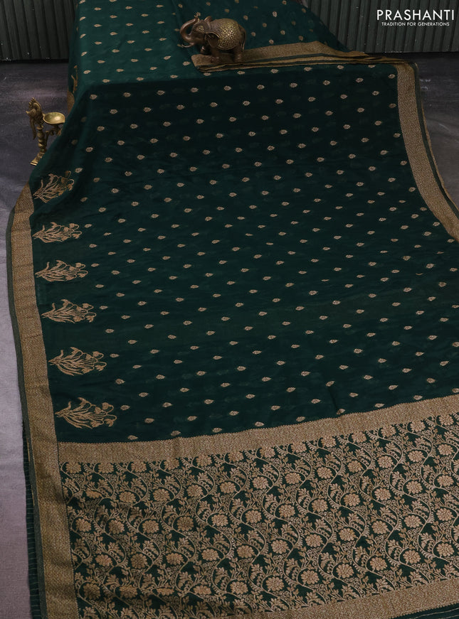 Banarasi semi crepe saree bottle green with allover thread & zari woven buttas and woven border