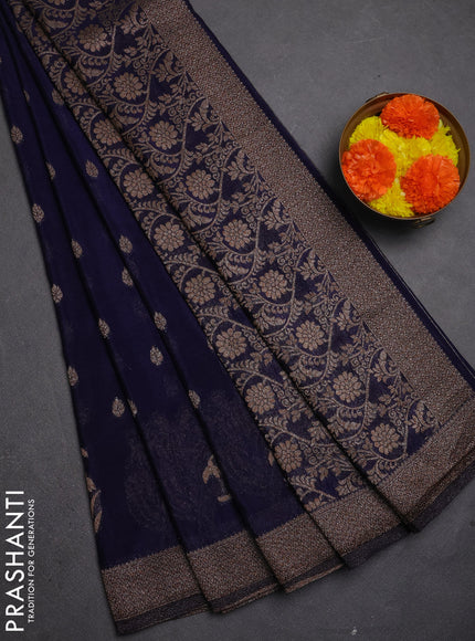 Banarasi semi crepe saree navy blue with allover thread & zari woven buttas and woven border