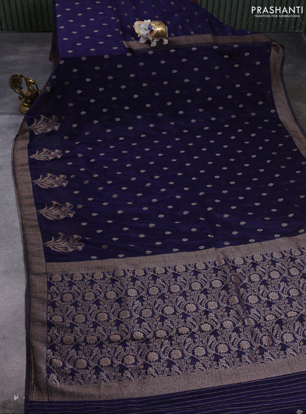 Banarasi semi crepe saree navy blue with allover thread & zari woven buttas and woven border