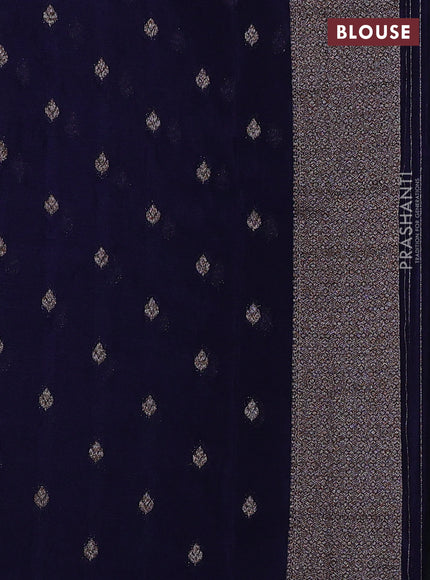 Banarasi semi crepe saree navy blue with allover thread & zari woven buttas and woven border