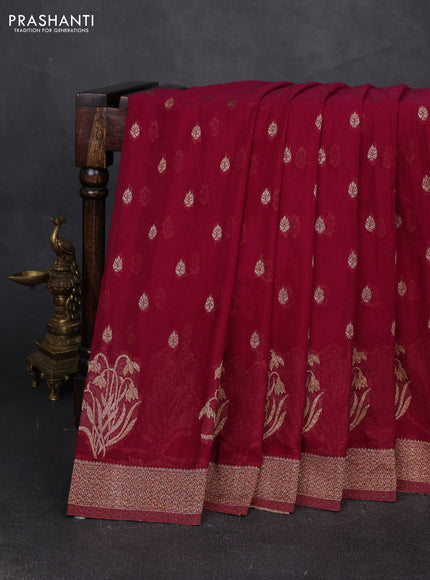 Banarasi semi crepe saree deep wine with allover thread & zari woven buttas and woven border