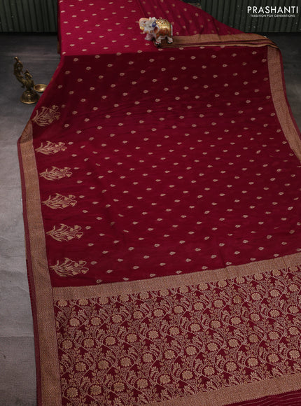 Banarasi semi crepe saree deep wine with allover thread & zari woven buttas and woven border