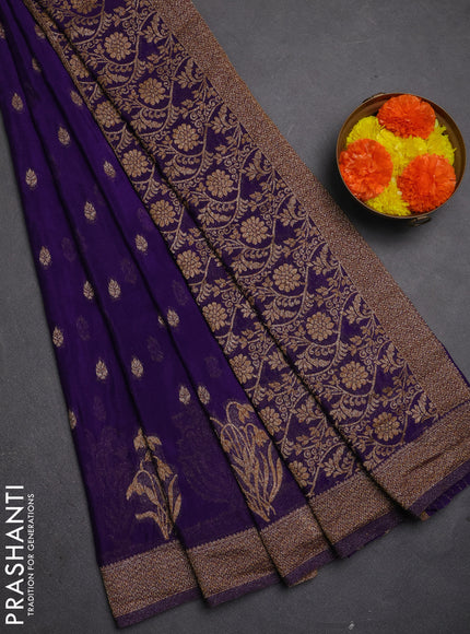 Banarasi semi crepe saree violet with allover thread & zari woven buttas and woven border