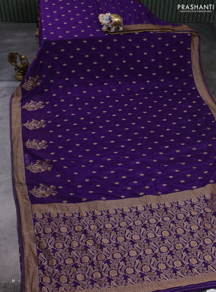 Banarasi semi crepe saree violet with allover thread & zari woven buttas and woven border
