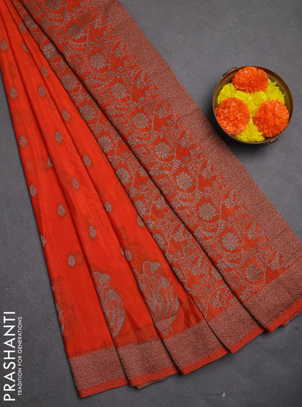 Banarasi semi crepe saree orange with allover thread & zari woven buttas and woven border