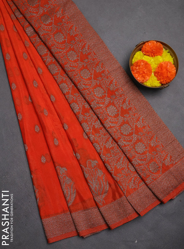 Banarasi semi crepe saree orange with allover thread & zari woven buttas and woven border