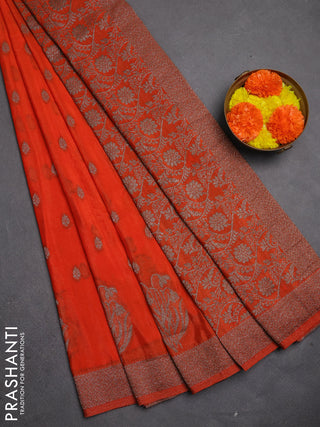 Banarasi semi crepe saree orange with allover thread & zari woven buttas and woven border