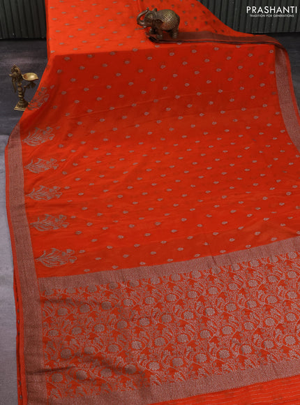 Banarasi semi crepe saree orange with allover thread & zari woven buttas and woven border