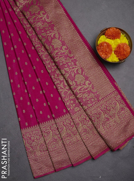 Banarasi semi crepe saree rani pink with allover thread & zari woven buttas and long woven border