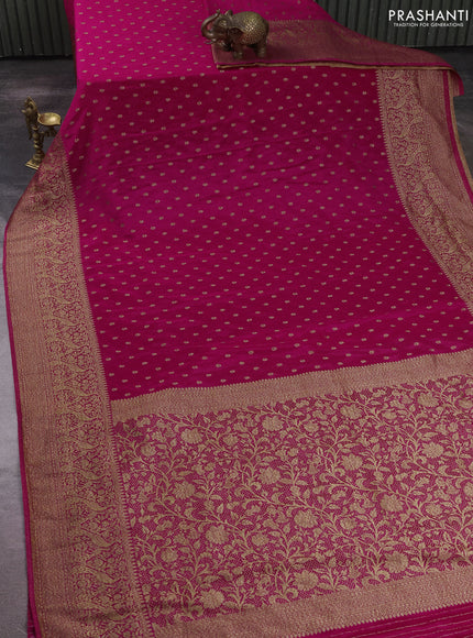 Banarasi semi crepe saree rani pink with allover thread & zari woven buttas and long woven border