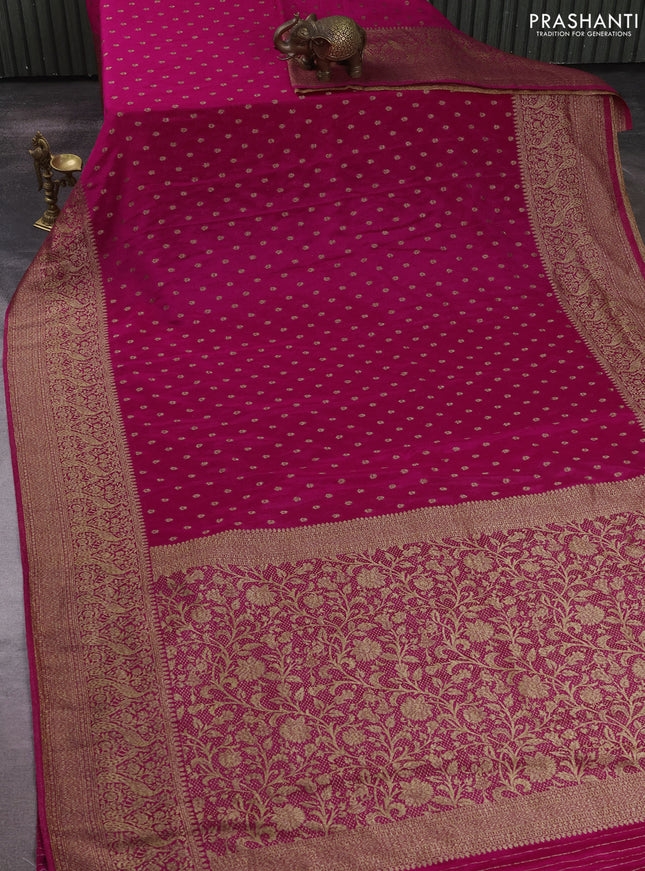 Banarasi semi crepe saree rani pink with allover thread & zari woven buttas and long woven border