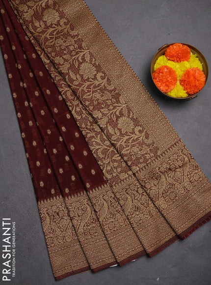 Banarasi semi crepe saree coffee brown with allover thread & zari woven buttas and long woven border