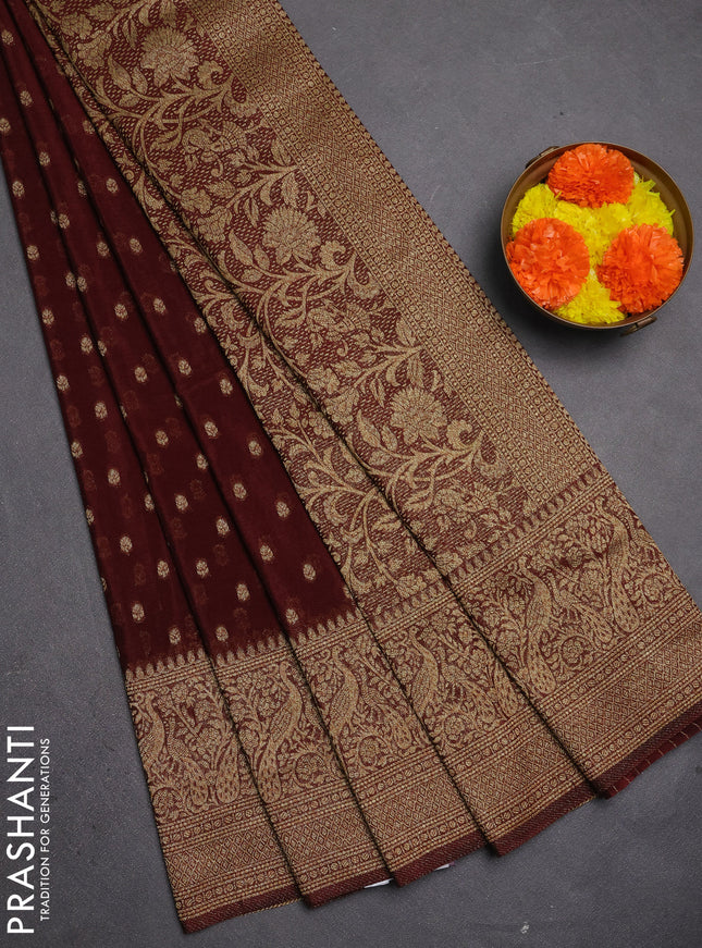 Banarasi semi crepe saree coffee brown with allover thread & zari woven buttas and long woven border