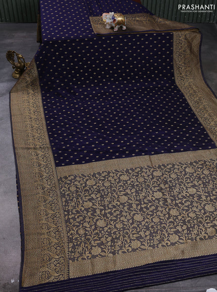 Banarasi semi crepe saree navy blue with allover thread & zari woven buttas and long woven border