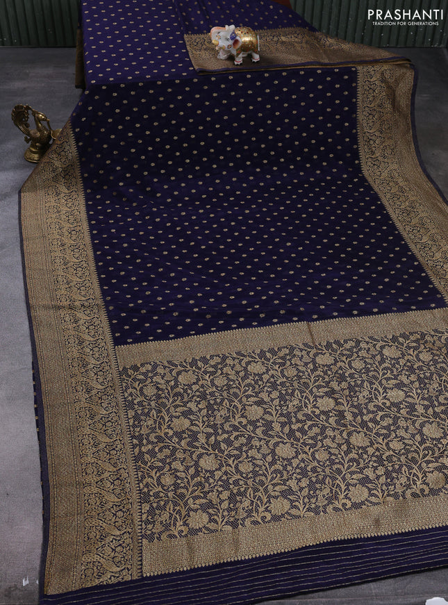 Banarasi semi crepe saree navy blue with allover thread & zari woven buttas and long woven border