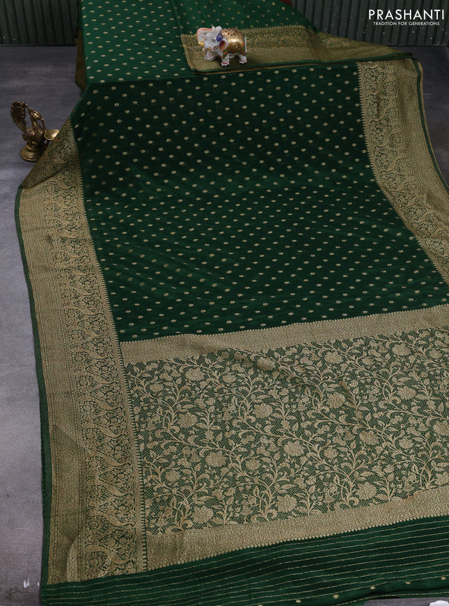 Banarasi semi crepe saree bottle green with allover thread & zari woven buttas and long woven border