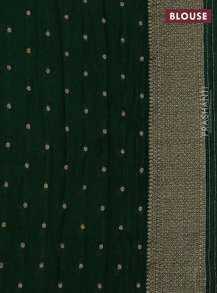 Banarasi semi crepe saree bottle green with allover thread & zari woven buttas and long woven border