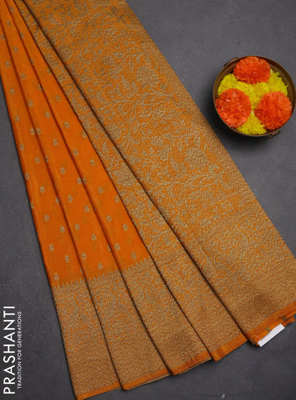 Banarasi semi crepe saree mango yellow with allover thread & zari woven buttas and long woven border