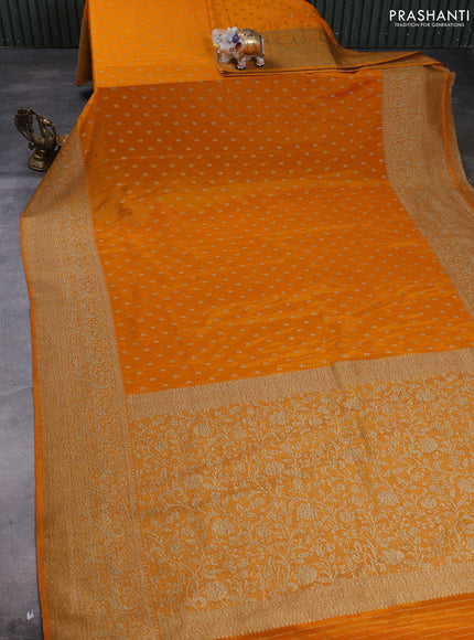 Banarasi semi crepe saree mango yellow with allover thread & zari woven buttas and long woven border