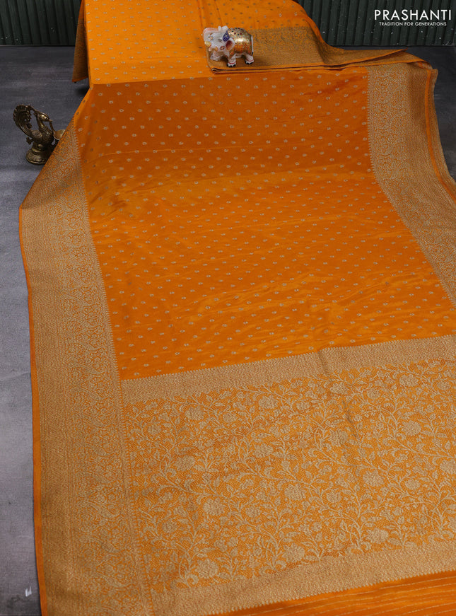 Banarasi semi crepe saree mango yellow with allover thread & zari woven buttas and long woven border