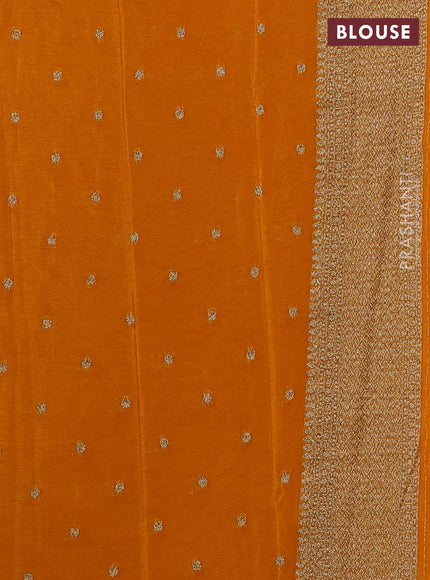 Banarasi semi crepe saree mango yellow with allover thread & zari woven buttas and long woven border