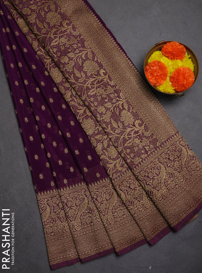 Banarasi semi crepe saree purple with allover thread & zari woven buttas and long woven border