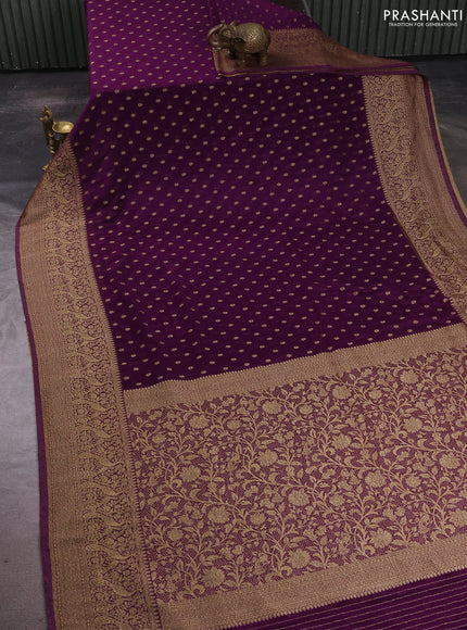 Banarasi semi crepe saree purple with allover thread & zari woven buttas and long woven border