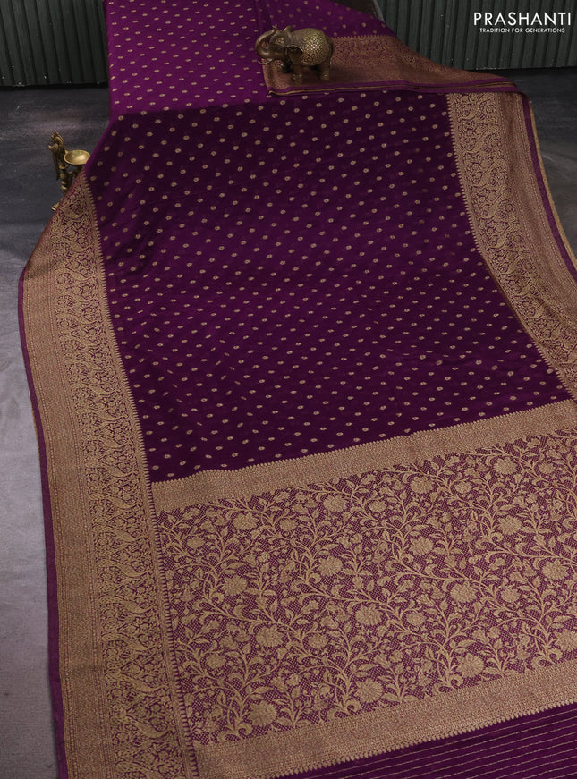 Banarasi semi crepe saree purple with allover thread & zari woven buttas and long woven border