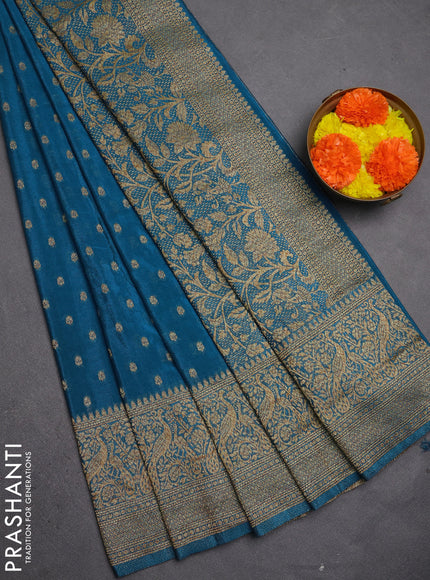 Banarasi semi crepe saree cs blue with allover thread & zari woven buttas and long woven border