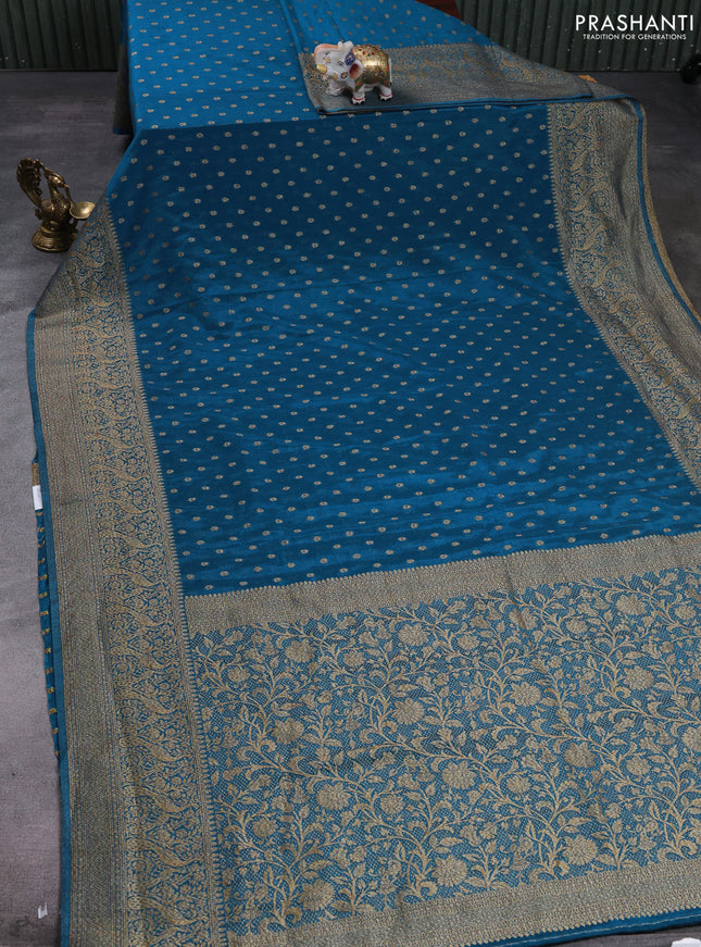 Banarasi semi crepe saree cs blue with allover thread & zari woven buttas and long woven border