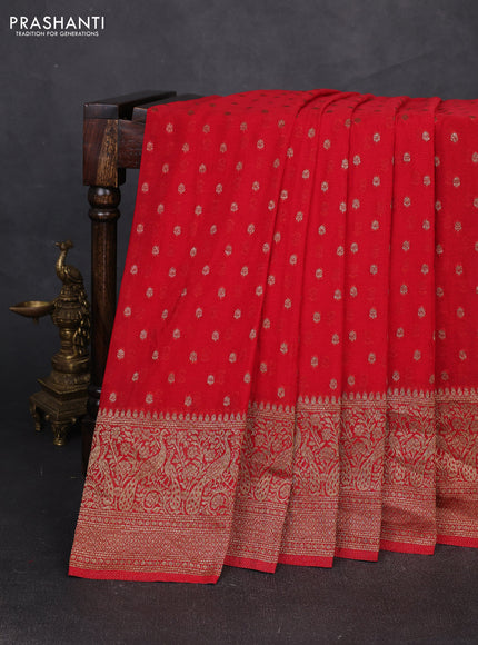Banarasi semi crepe saree red with allover thread & zari woven buttas and long woven border