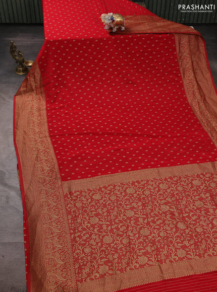 Banarasi semi crepe saree red with allover thread & zari woven buttas and long woven border