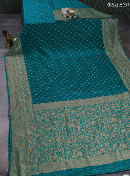 Banarasi semi crepe saree teal green with allover thread & zari woven buttas and long woven border
