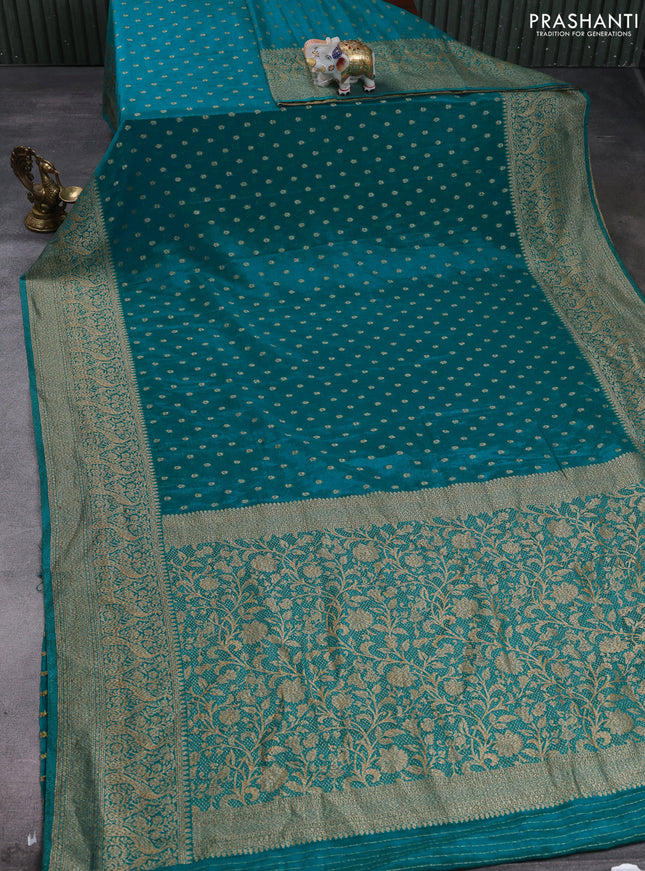 Banarasi semi crepe saree teal green with allover thread & zari woven buttas and long woven border