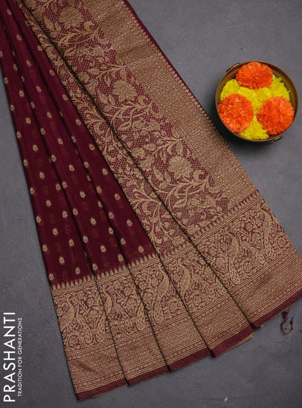 Banarasi semi crepe saree wine shade with allover thread & zari woven buttas and long woven border