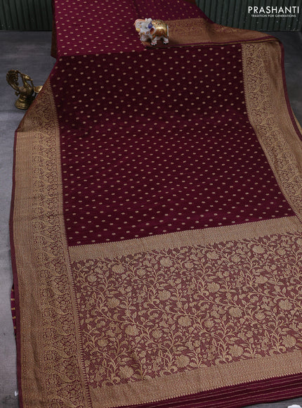 Banarasi semi crepe saree wine shade with allover thread & zari woven buttas and long woven border