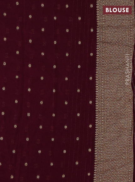 Banarasi semi crepe saree wine shade with allover thread & zari woven buttas and long woven border