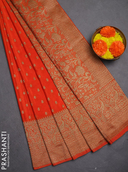 Banarasi semi crepe saree orange with allover thread & zari woven buttas and long woven border