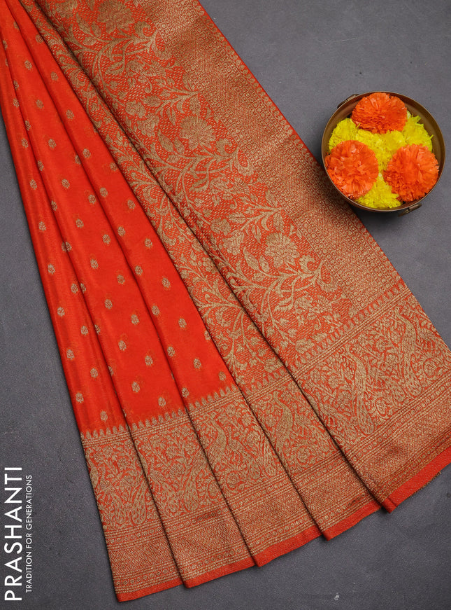 Banarasi semi crepe saree orange with allover thread & zari woven buttas and long woven border