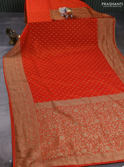 Banarasi semi crepe saree orange with allover thread & zari woven buttas and long woven border