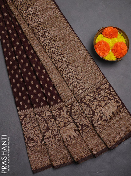 Banarasi semi crepe saree coffee brown with allover thread & zari woven buttas and long woven border