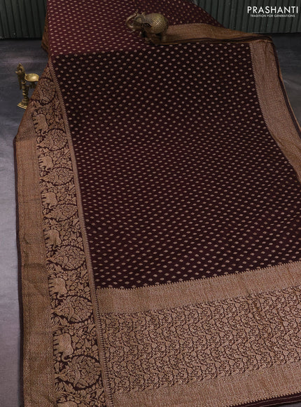 Banarasi semi crepe saree coffee brown with allover thread & zari woven buttas and long woven border