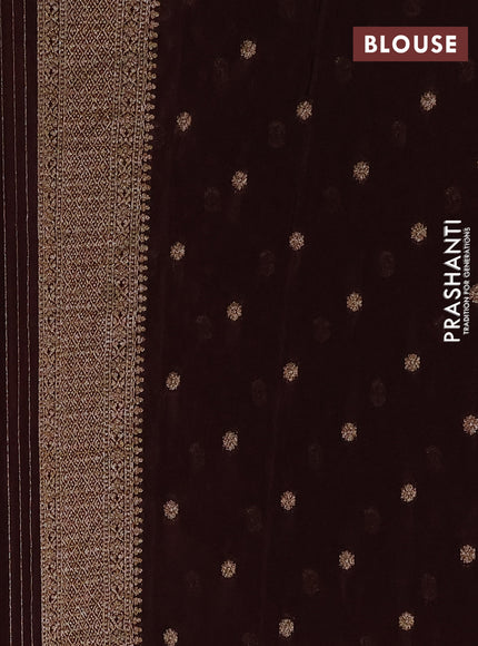 Banarasi semi crepe saree coffee brown with allover thread & zari woven buttas and long woven border