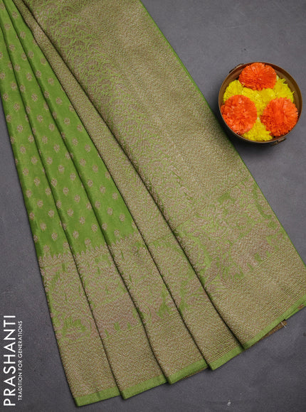 Banarasi semi crepe saree light green with allover thread & zari woven buttas and long woven border